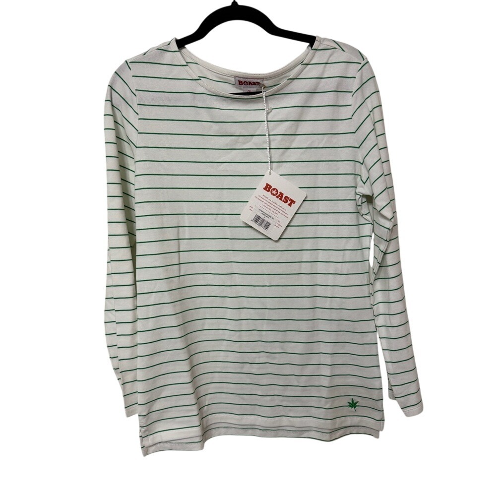 NWT BOAST Long Sleeve green white stripe pickleball / tennis shirt